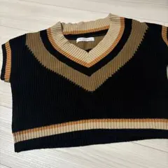 リブ編み Vネック ニットベスト Fサイズ