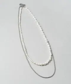 GOLDY パール x チェーン マンテル ネックレス　シルバー