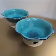 【美品】美濃焼　高脚付き小鉢　ターコイズブルーのサムネイル