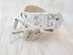 751 【希少/ Y2K 】星型ハトメ デニムベルト 白 スパンコール 派手カワ