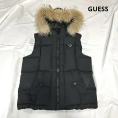 GUESS ダウンベスト ファー フード着脱可 ブラック L