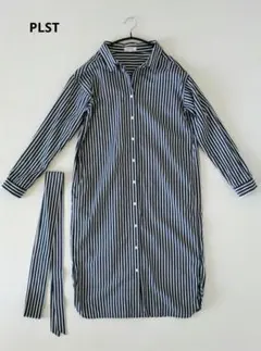PLST ★ コットン シャツワンピース ストライプ柄 ベルト付き