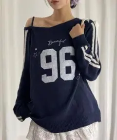 オフショルニットトップス ネイビー