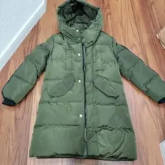 オリーブ色 フード付きダウンコート 120cm