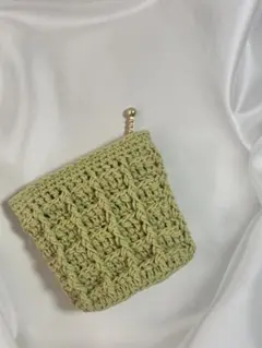 ワッフル編みポーチ アップルグリーン