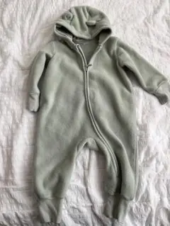 Ｈ＆Ｍ　グリーン フリースロンパース フード付き