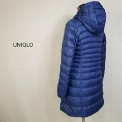 AラインUNIQLOレディースMウルトラライトダウンフーディーロングコート青系