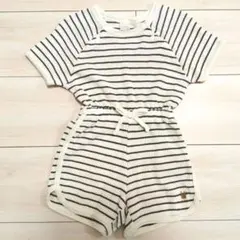 テータテート　ロンパース　オーバーオール　ボーダー　半袖　80