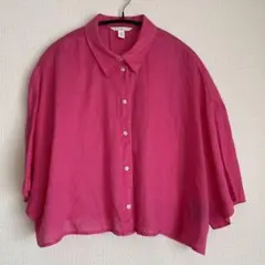H&M リネンシャツ　半袖　ピンク Mサイズのサムネイル