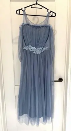 美品ブルーオフショルダーチュールドレス　パーティー