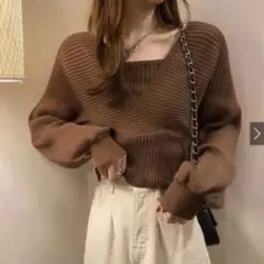 グレイル　バックリボンカシュクールニット　トップス　大人可愛い　ブラウン　M