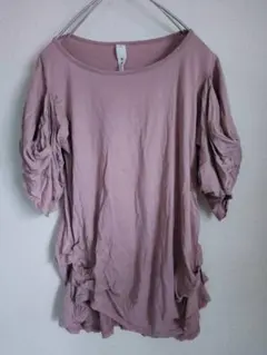 あちゃちゅむ ドレープ くすみピンク Tシャツ カットソー