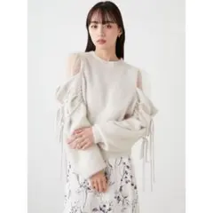 SNIDEL シースルーショルダーニットプルオーバー ベージュ