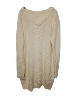 【N0056】Vis アイボリー Vネック ケーブル編み ニット ワンピース