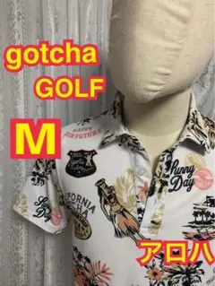 gotcha GOLF 半袖　ポロシャツ　アロハ　白　スポーツウエア　Mサイズのサムネイル
