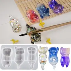 寝そべり猫　シリコンモールド　鏡面　箸置き　レジン　ハンドメイド　ネコ