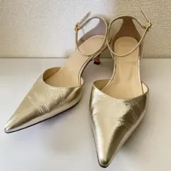 Hoaw.ポインテッドパンプス シャンパンゴールド37サイズ