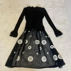 花柄刺繍シフォンロングドレス