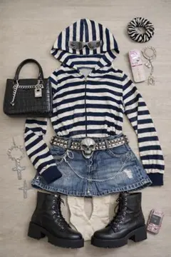 y2k 平成ギャル　平成女児　00‘s フェアリーグランジ　パーカー　ボーダー