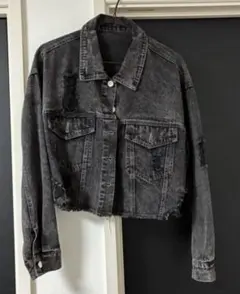 SHEIN ダメージ加工 デニムジャケット ブラック