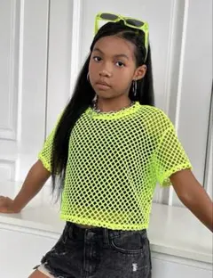 キッズ　140 メッシュTシャツ　イエロー ダンス衣装 子供服 トップス