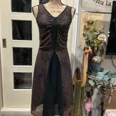 ブラウン ノースリーブ ひざ丈ワンピース