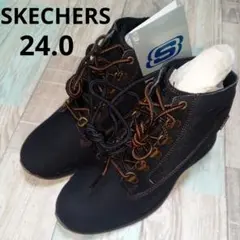 新品　スケッチャーズ　24.0　スニーカー　ハイカット　ブラック　ウェッジソール