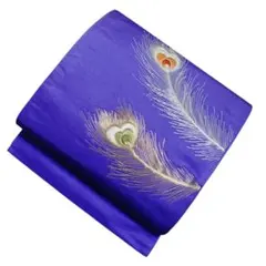 ユ159袋帯 大太鼓 金銀糸　刺繍　孔雀の羽　正絹 着物帯　仕立て上り