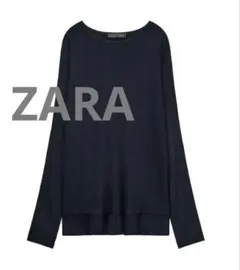 【新品】ZARA ザラ　ネイビー　ニット　薄手　トップス　長袖Tシャツ　M 紺