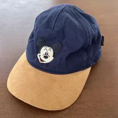 ミッキーマウス刺繍 ネイビーベージュキャップ　0歳〜1歳用のサムネイル