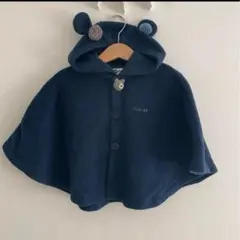 K.P フリースベビーポンチョ ネイビー クマ耳