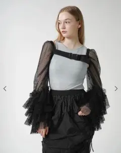 Ameri vintage BLACK TULLE HEM RAFFLE TOP - メルカリ