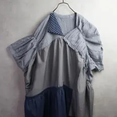 302 新品 夢地哉mujiya アシンメトリー 異素材 チェック変形ワンピース
