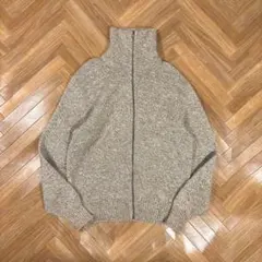 80sエルエルビーン フルジップ ドライバーズニット 杢ベージュ M メランジ