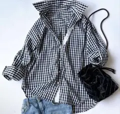 すりっぱ様MACPHEE ×THOMAS MASON ギンガムチェックシャツ黒 すりっぱ様MACPHEE ×THOMAS MASON ギンガムチェックシャツ黒の通販 by