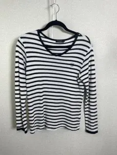 ブラックレーベルクレストブリッジVネックロングボーダーホワイトブラックサイズ2