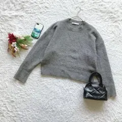ザラ クルーネックニット セーター 長袖 起毛 ショート丈 XS ウール混 冬