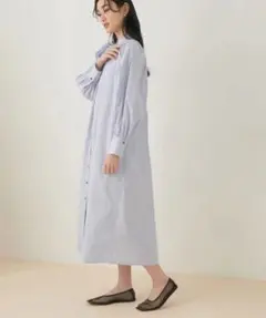＜洗える＞バンドカラーフレアーシャツワンピース