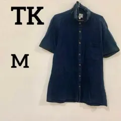 【TK】ドット柄切替 半袖シャツ ネイビー 2のサムネイル