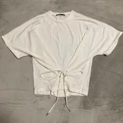 【エモダ】ホワイト Tシャツ Fサイズウエストに編み上げデザインクルーネック★のサムネイル
