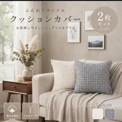 ふんわりワッフル クッションカバー 2枚セット