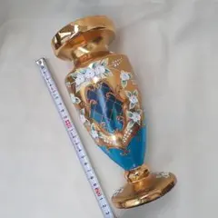 ベネチアンガラス 金彩 花瓶 瑠璃色 ブルー系 インテリア - メルカリ