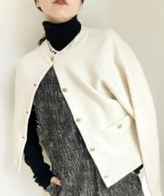 【新品】IENA　ダブルフェイスニットカーディガン　ホワイト