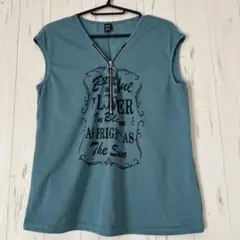 SHEIN VネックノースリーブTシャツ 青 S
