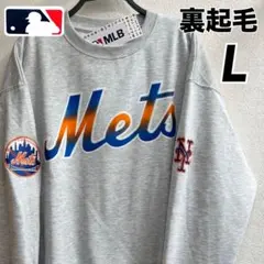 M】MLB メッツ グラデーションロゴ 裏起毛 長袖 スウェットトレーナー 