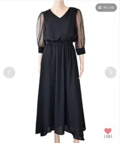 apart by lowrysドットチュール袖ワンピースドレス M ブラック