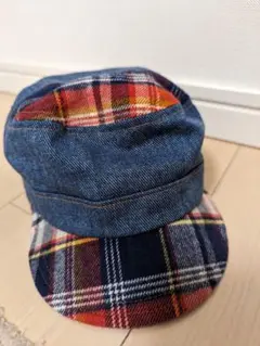 デニム チェック柄 キャップ　52cm