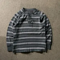 OLD UNIQLO 00s グレー ヘンリーネック ボーダー S カットソー