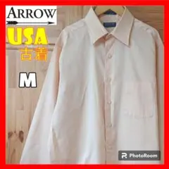USA古着 ARROW 長袖 ドレスシャツ M ストライプ ライトベージュ