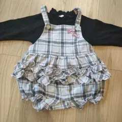 チェック柄フリルオーバーオールセット　bebe reduction
